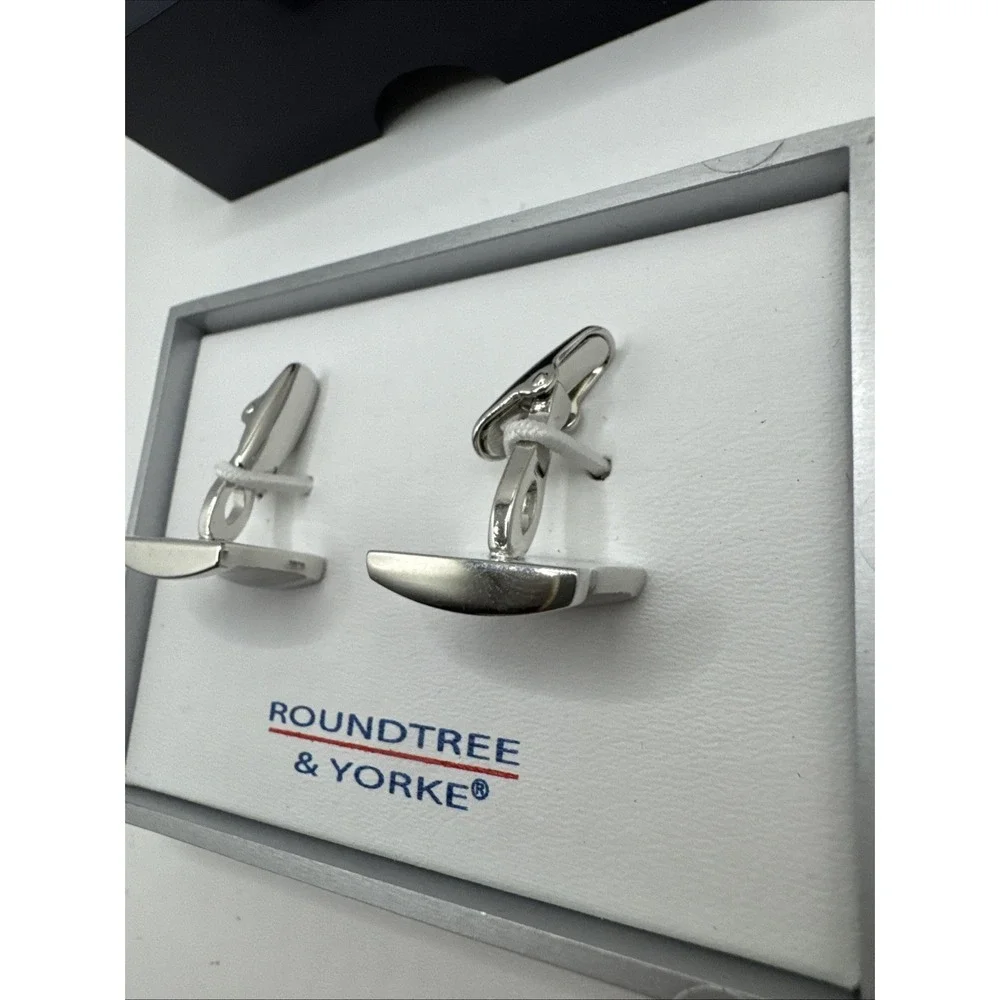 Roundtree & Yorke Mens Silver Tone Curved Rectangular Cufflinks NIB 61YK43X107